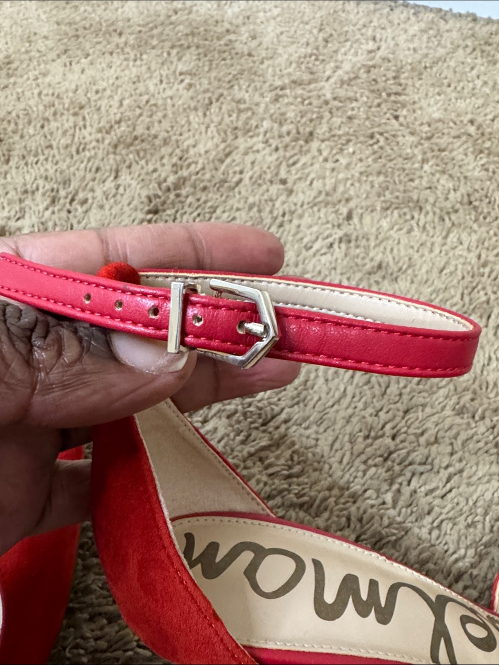 Sam Edelman Harlow Red Suede Pointed-Toe Ankle-Strap Heels size 8 Party Events - Picture 6 of 9